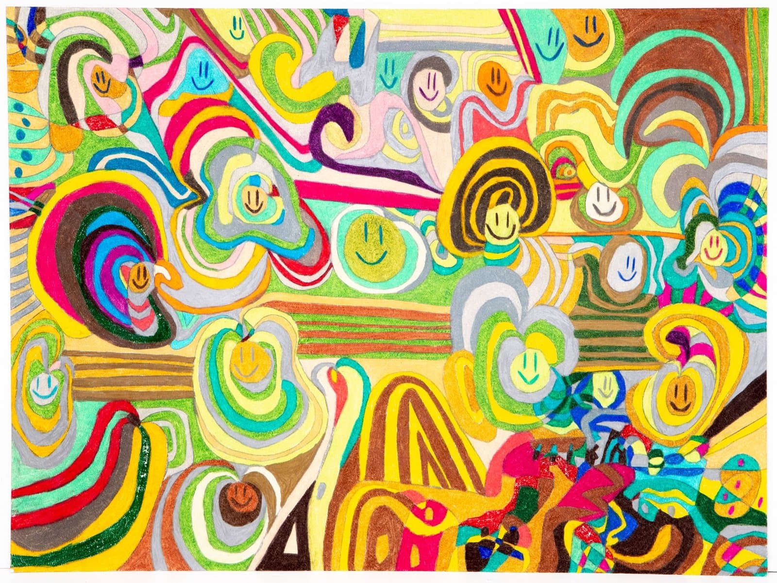 Repetitive Patterns 2: Smiley Invasion. Colorstix on paper